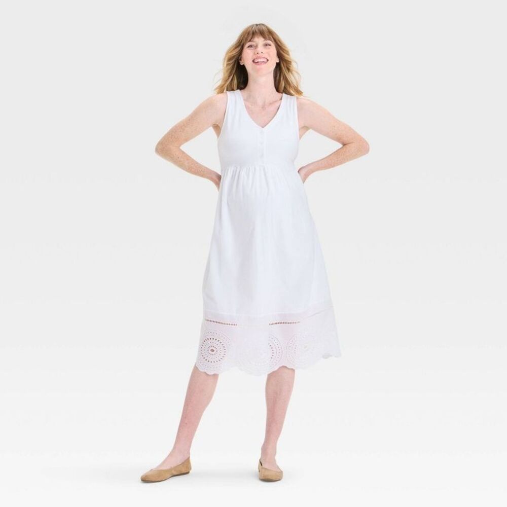 Eyelet Midi Maternity Dress - Isabel Maternity by Ingrid & Isabel White XXL